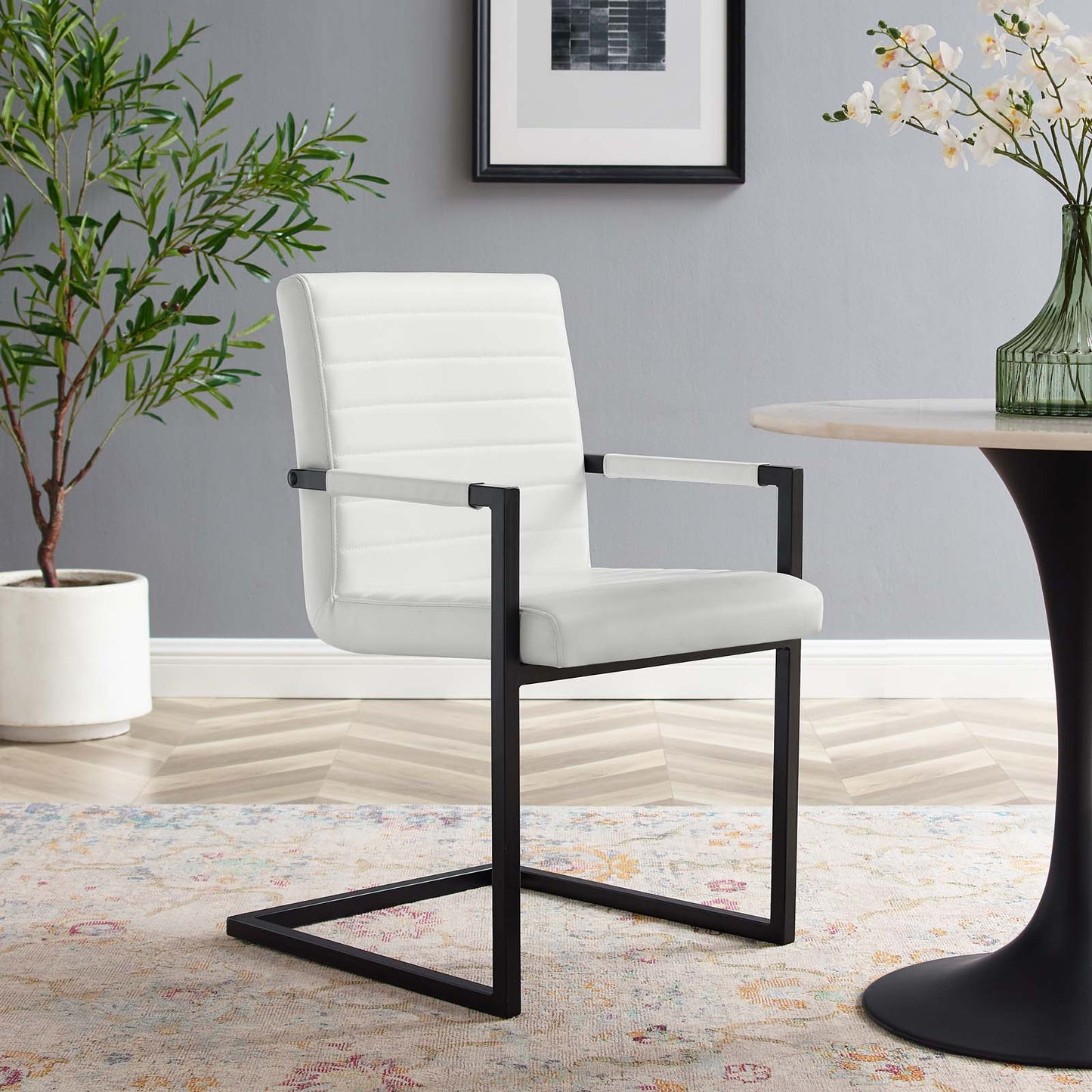 Savoy Vegan Leather Dining Chairs - Set of 2, Faux Vegan Leather, White, 20184