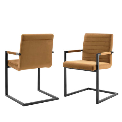 Savoy Performance Velvet Dining Chairs - Set of 2, Velvet, Brown, 20185