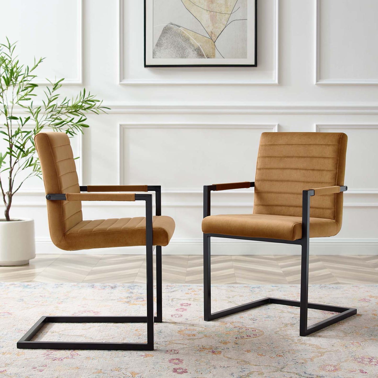Savoy Performance Velvet Dining Chairs - Set of 2, Velvet, Brown, 20185