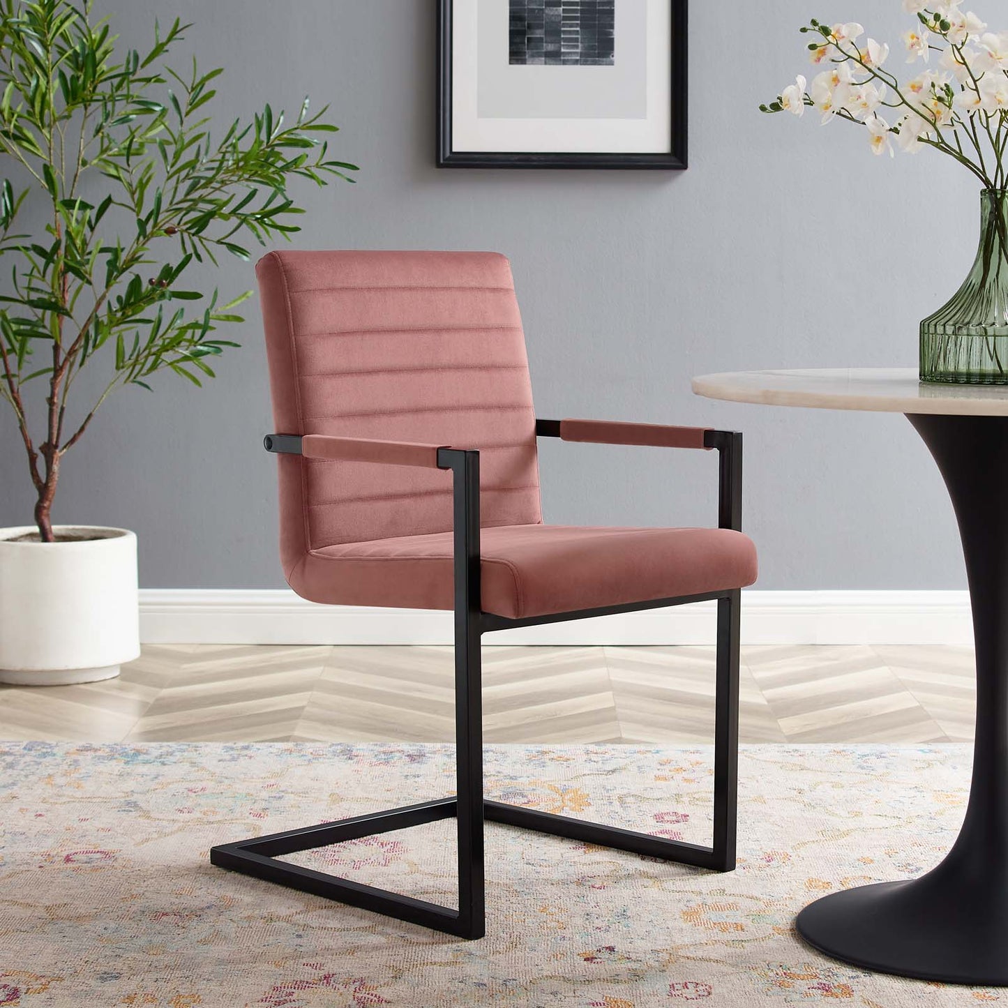Savoy Performance Velvet Dining Chairs - Set of 2, Velvet, Pink, 20186
