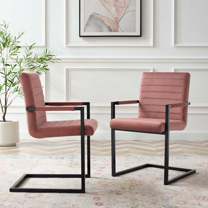 Savoy Performance Velvet Dining Chairs - Set of 2, Velvet, Pink, 20186