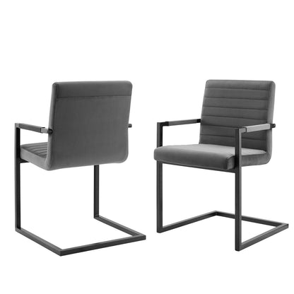 Savoy Performance Velvet Dining Chairs - Set of 2, Velvet, Grey Gray, 20187