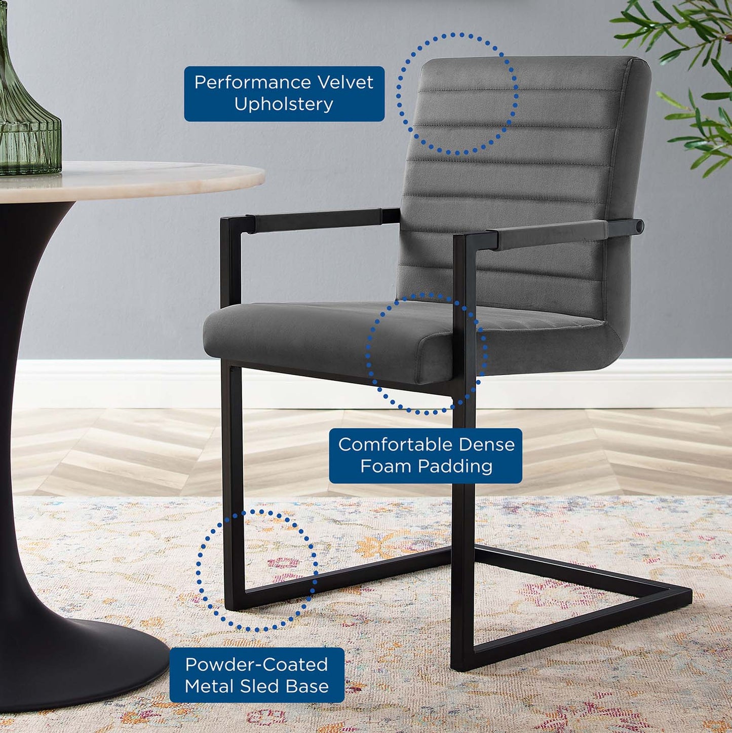 Savoy Performance Velvet Dining Chairs - Set of 2, Velvet, Grey Gray, 20187