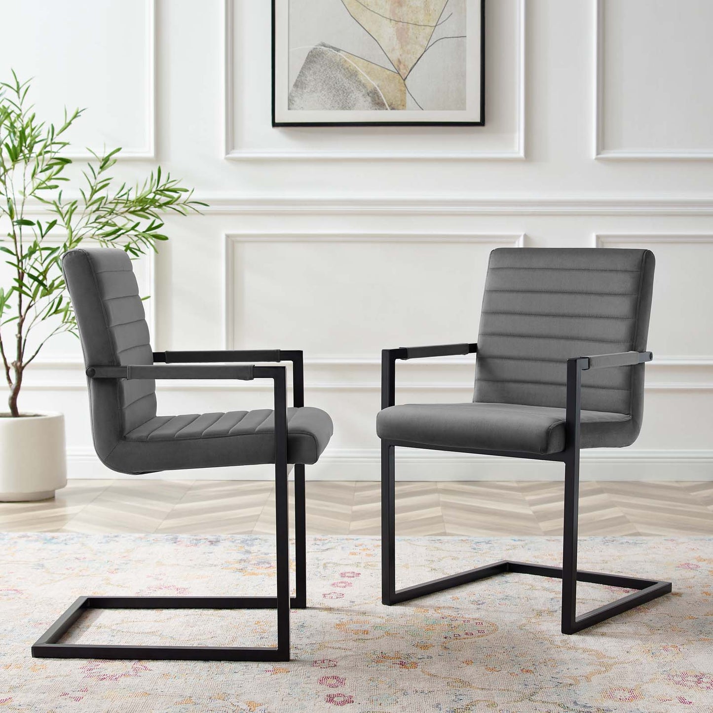 Savoy Performance Velvet Dining Chairs - Set of 2, Velvet, Grey Gray, 20187