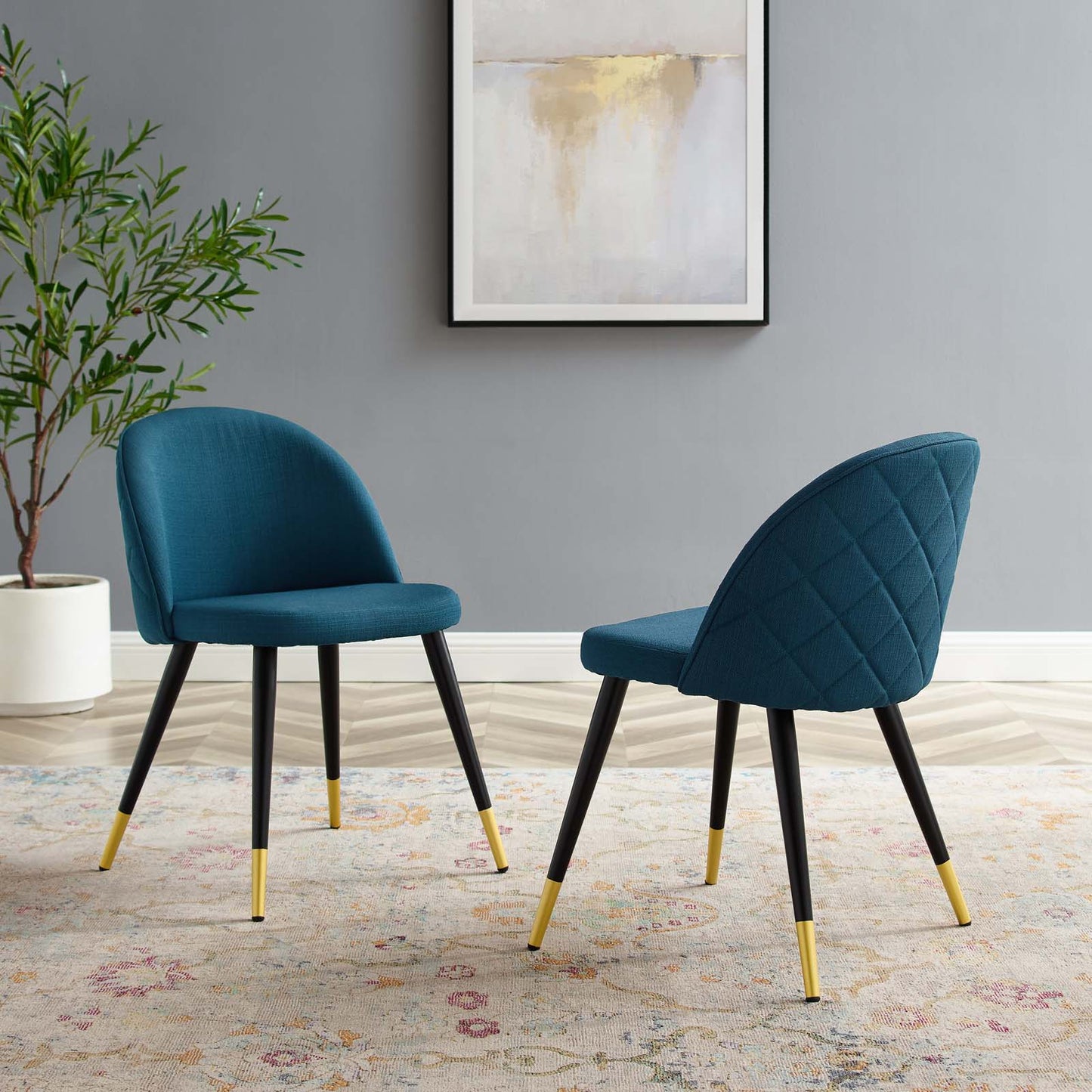 Cordial Upholstered Fabric Dining Chairs - Set of 2, Fabric, Navy Blue, 20189