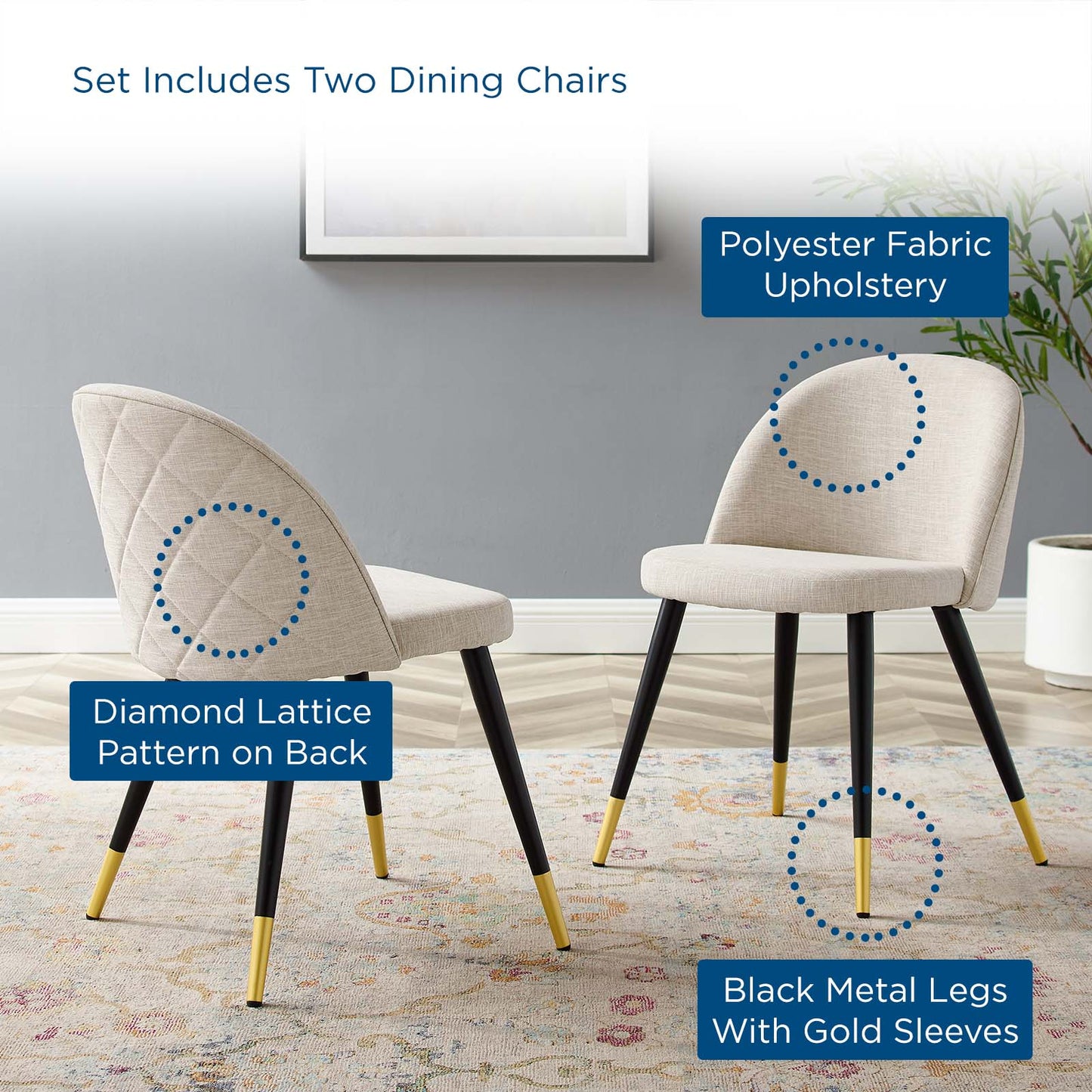 Cordial Upholstered Fabric Dining Chairs - Set of 2, Fabric, Beige, 20190