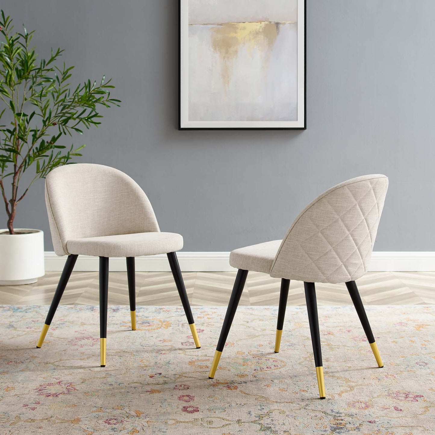Cordial Upholstered Fabric Dining Chairs - Set of 2, Fabric, Beige, 20190