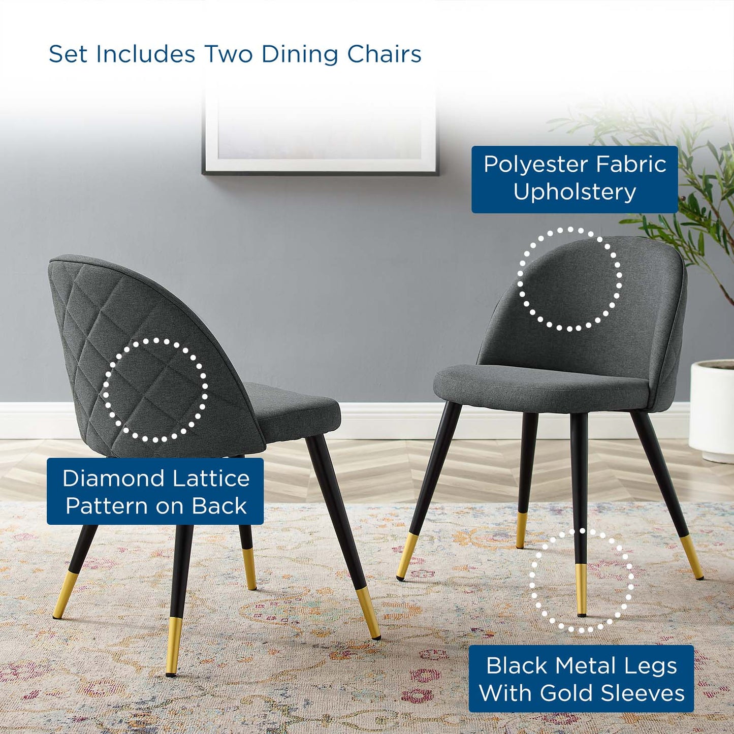 Cordial Upholstered Fabric Dining Chairs - Set of 2, Fabric, Grey Gray, 20191