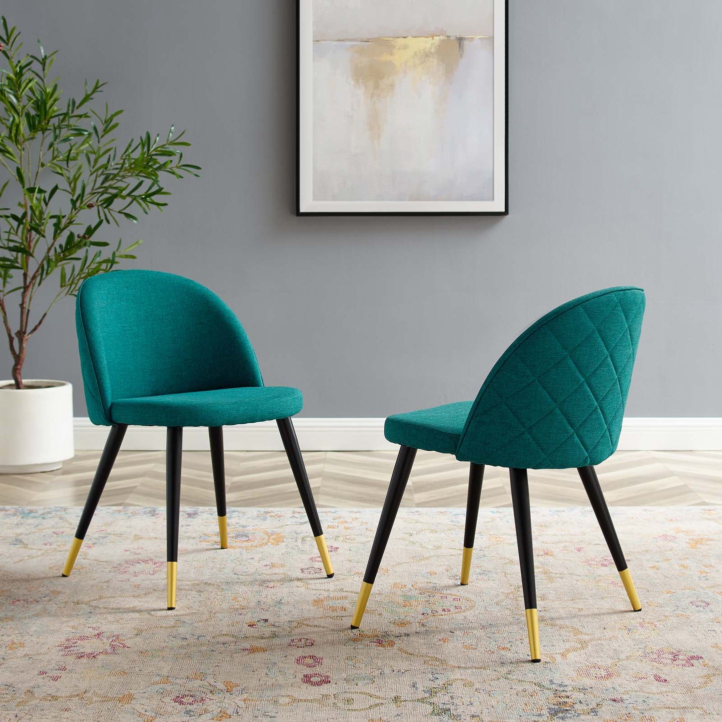Cordial Upholstered Fabric Dining Chairs - Set of 2, Fabric, Teal Blue, 20193