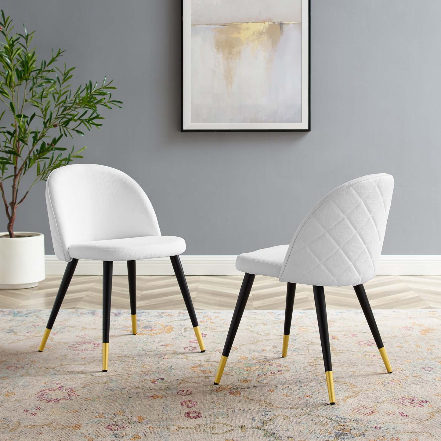 Cordial Upholstered Fabric Dining Chairs - Set of 2, Fabric, White, 20194