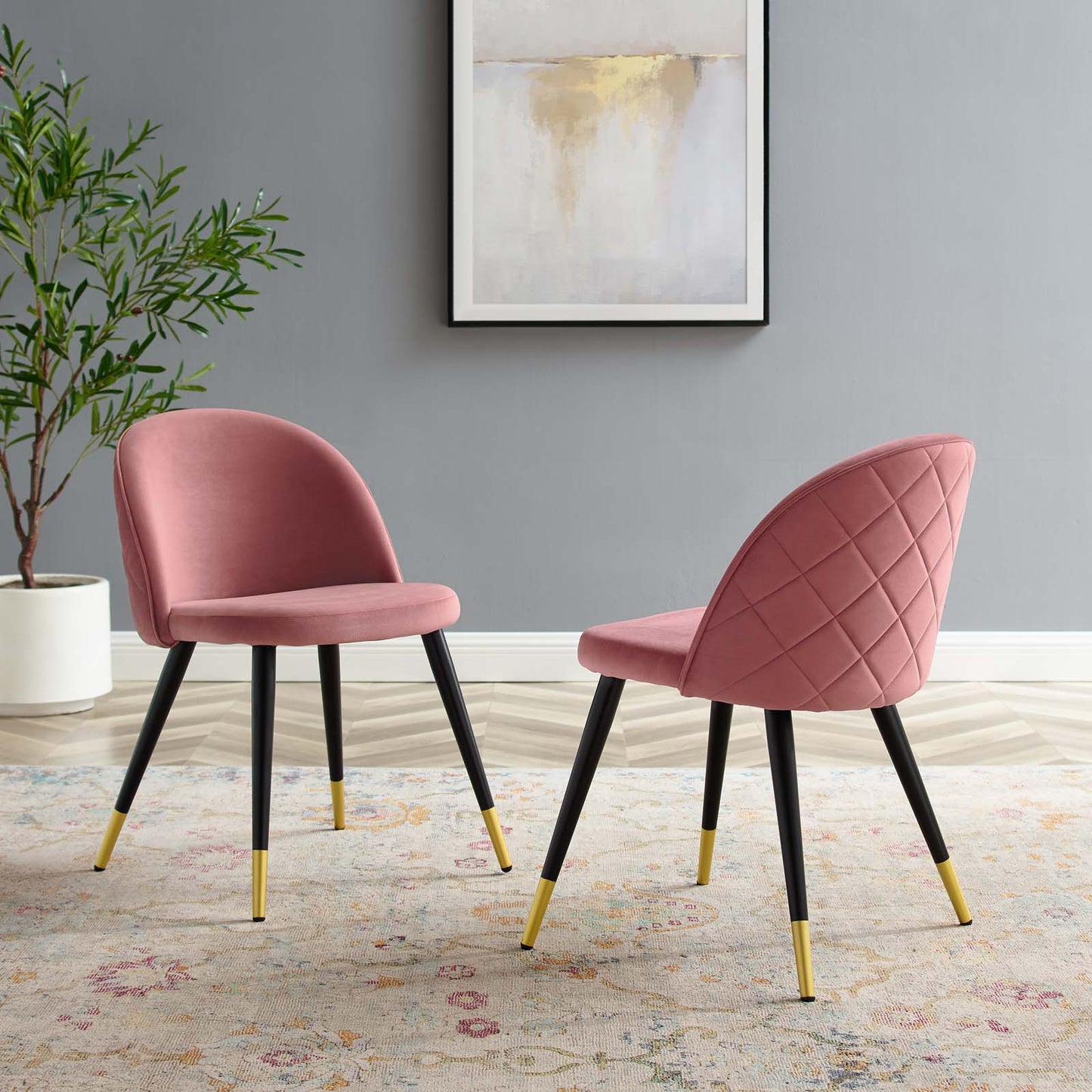 Cordial Performance Velvet Dining Chairs - Set of 2, Velvet, Pink, 20195