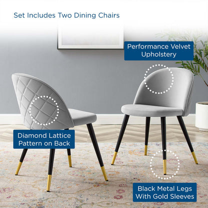 Cordial Performance Velvet Dining Chairs - Set of 2, Velvet, Light Grey Gray, 20197