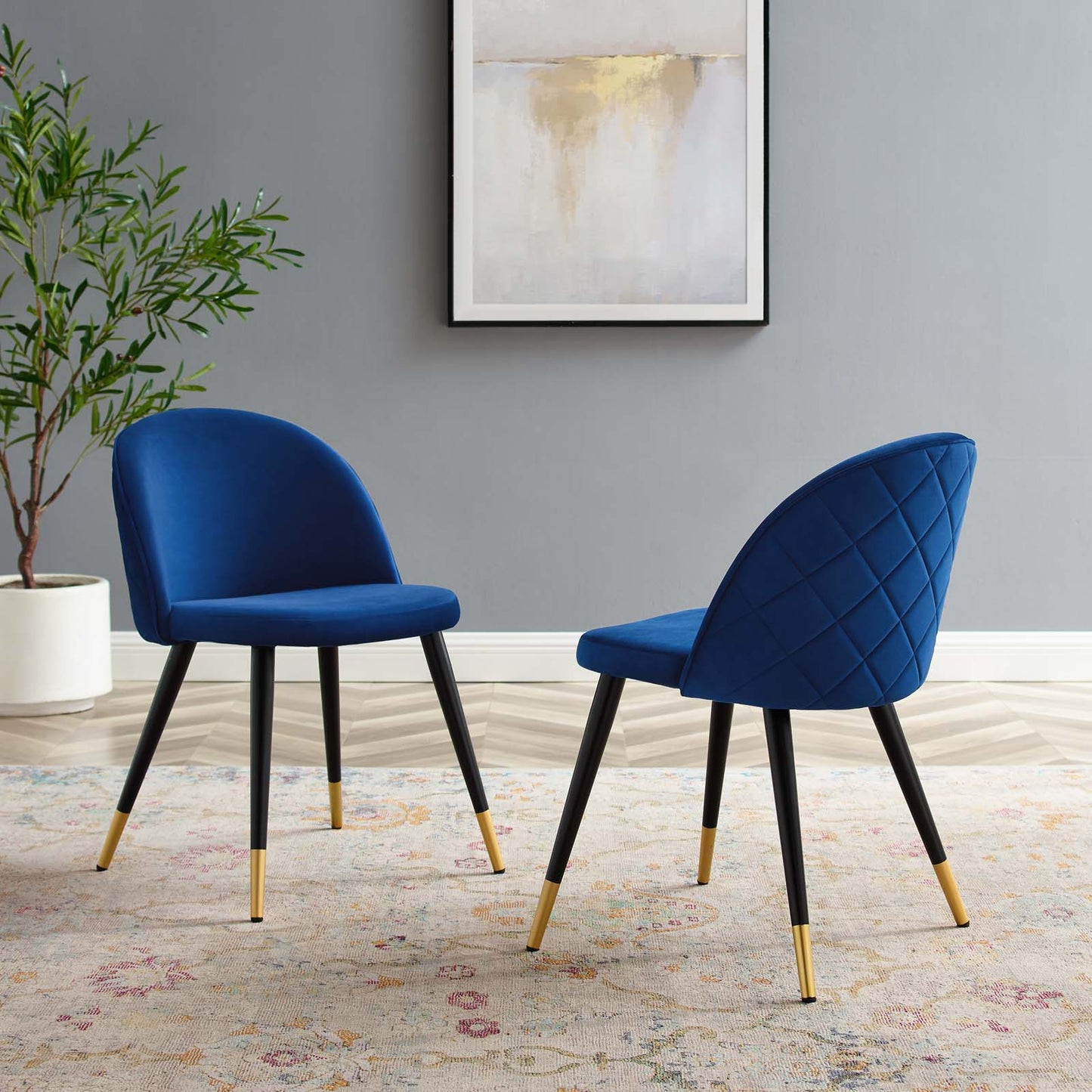 Cordial Performance Velvet Dining Chairs - Set of 2, Velvet, Blue Navy, 20199
