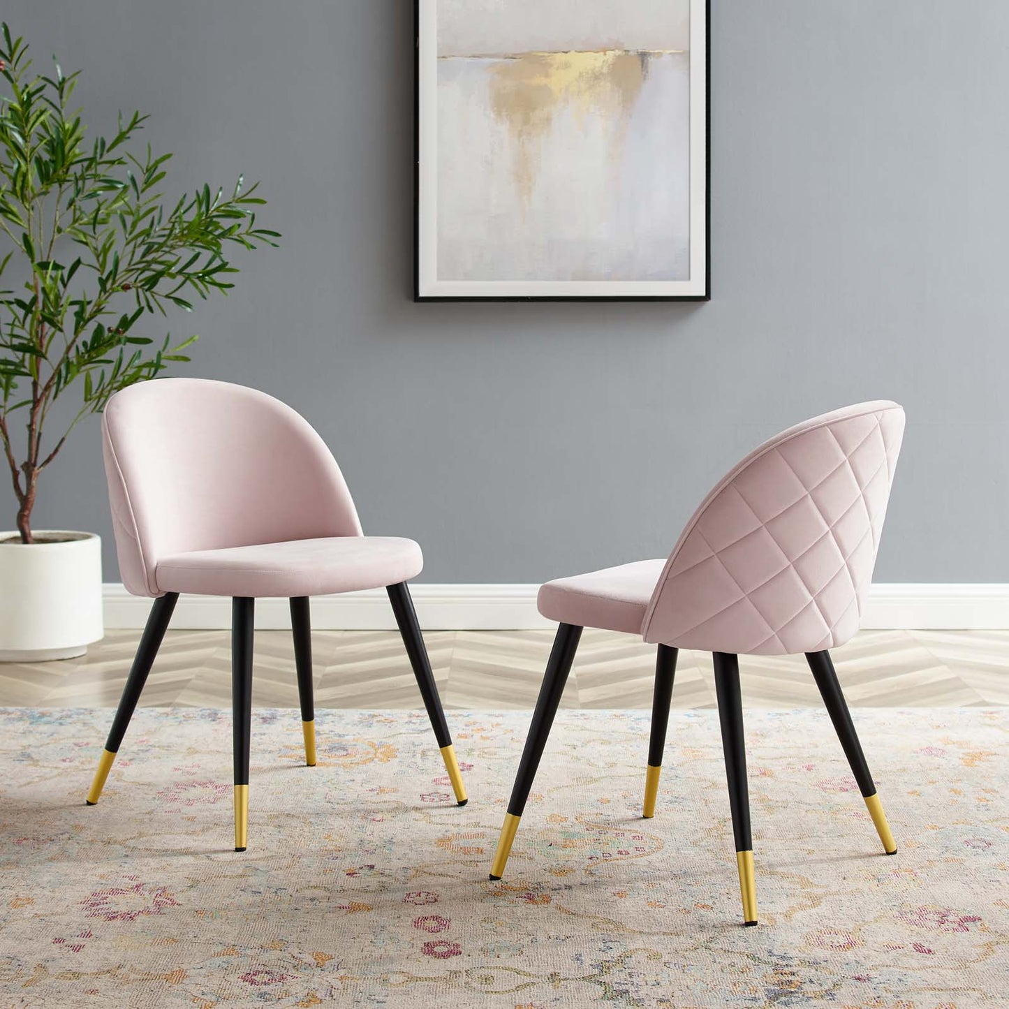 Cordial Performance Velvet Dining Chairs - Set of 2, Velvet, Pink, 20201