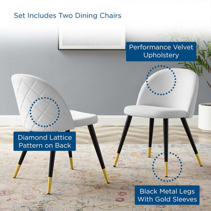 Cordial Performance Velvet Dining Chairs - Set of 2, Velvet, White, 20202