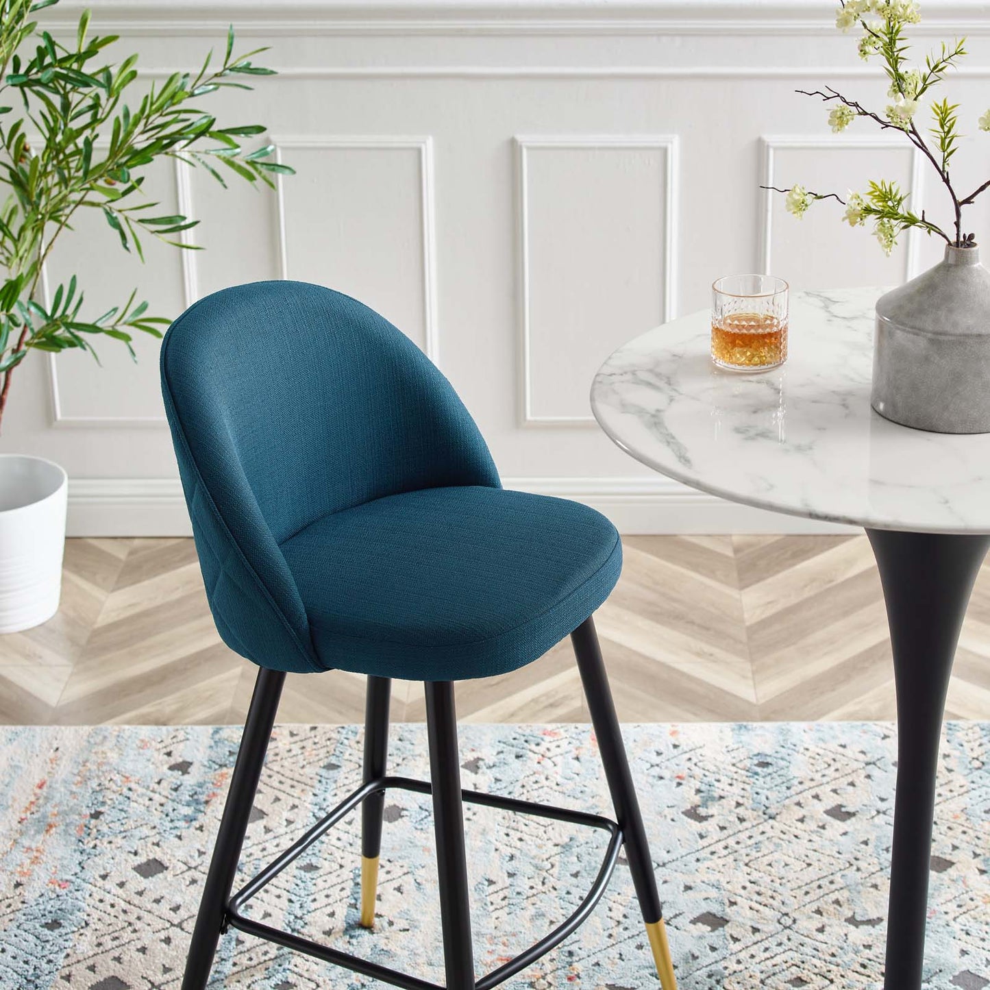 Cordial Fabric Bar Stools - Set of 2, Fabric, Metal, Navy Blue, 20203