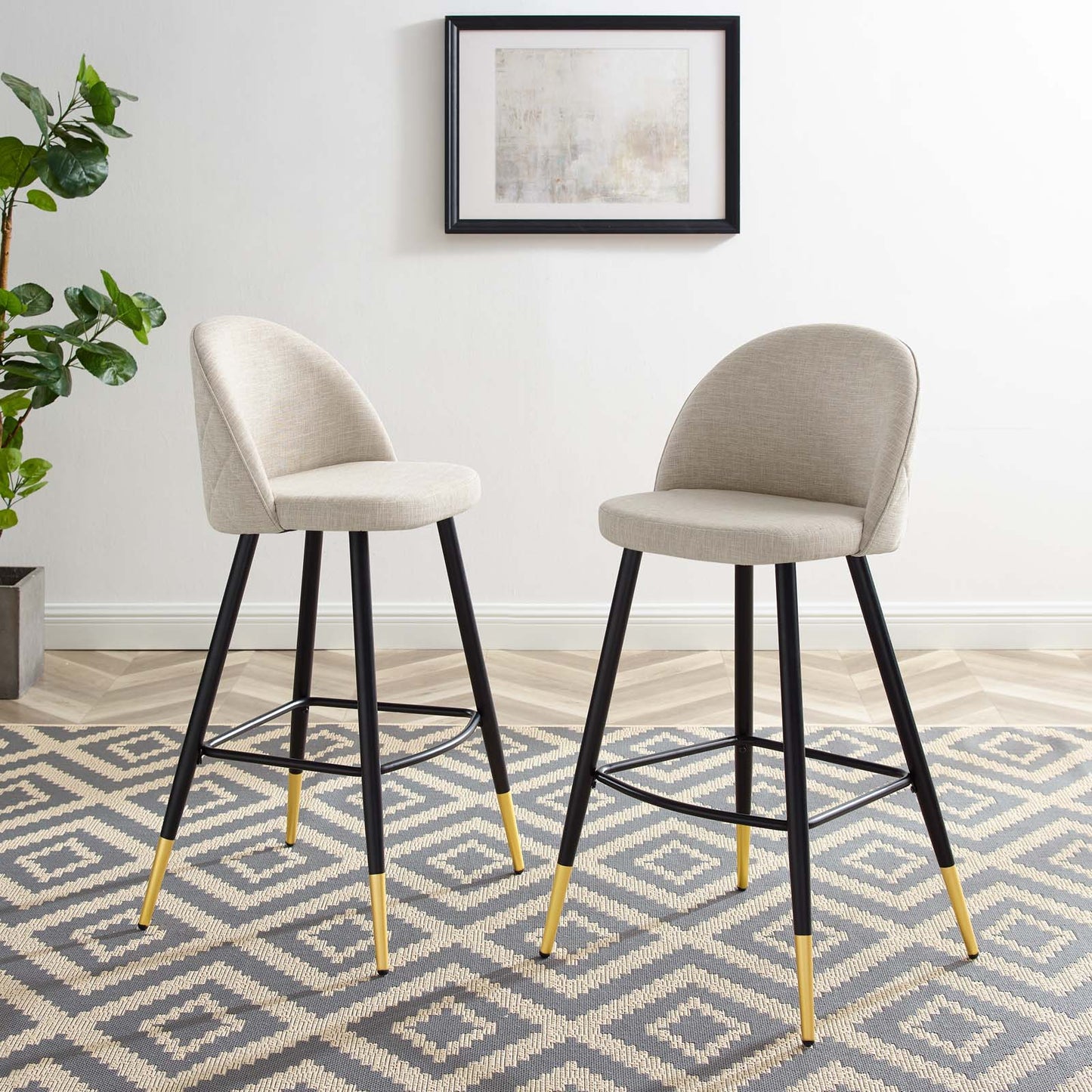 Cordial Fabric Bar Stools - Set of 2, Fabric, Metal, Beige, 20204