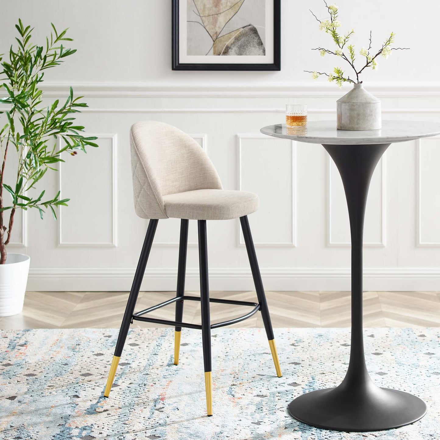 Cordial Fabric Bar Stools - Set of 2, Fabric, Metal, Beige, 20204