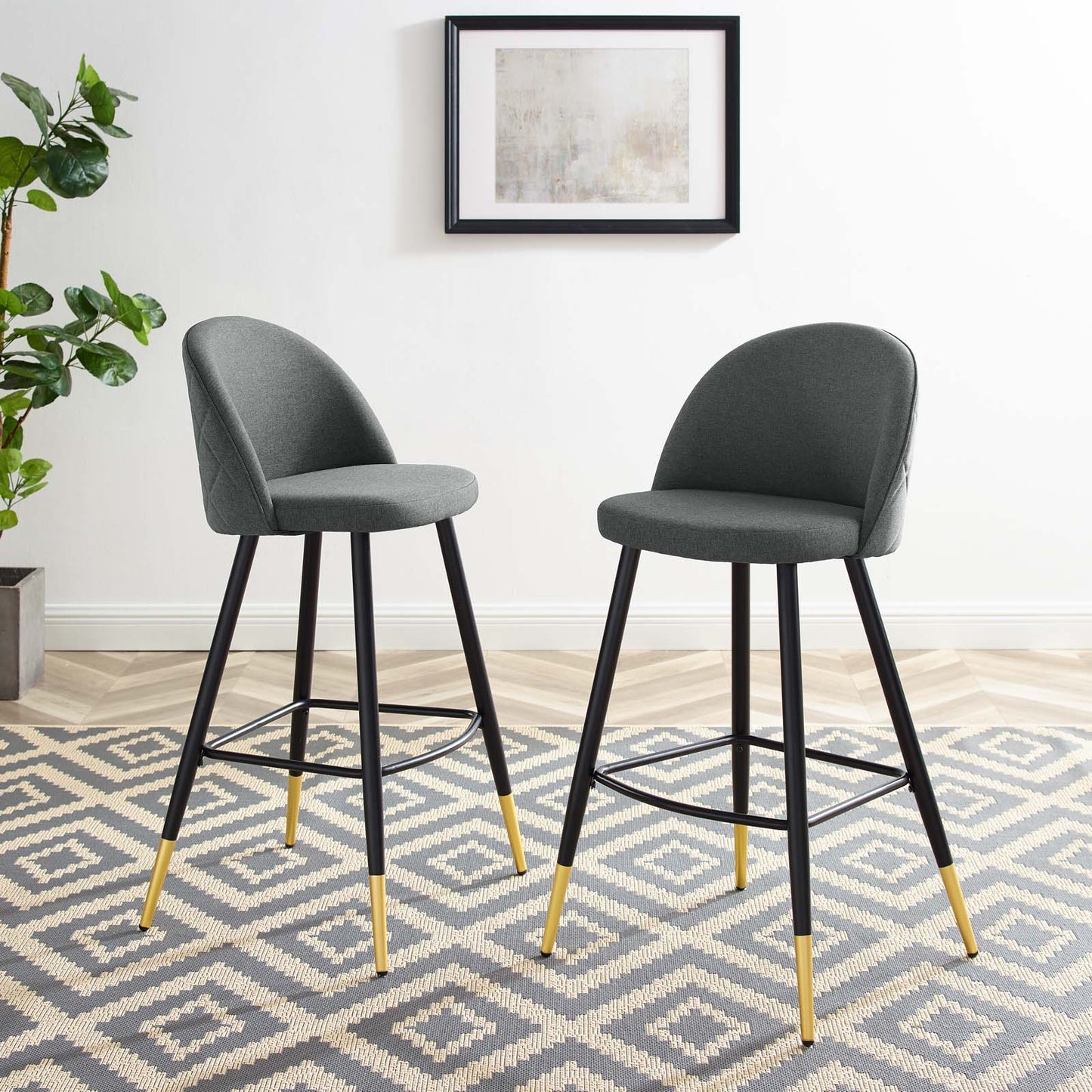 Cordial Fabric Bar Stools - Set of 2, Fabric, Metal, Grey Gray, 20205