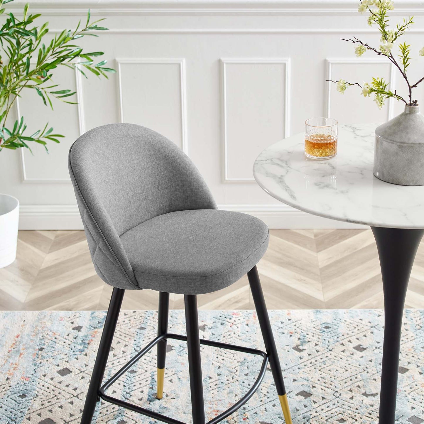 Cordial Fabric Bar Stools - Set of 2, Fabric, Metal, Light Grey Gray, 20206