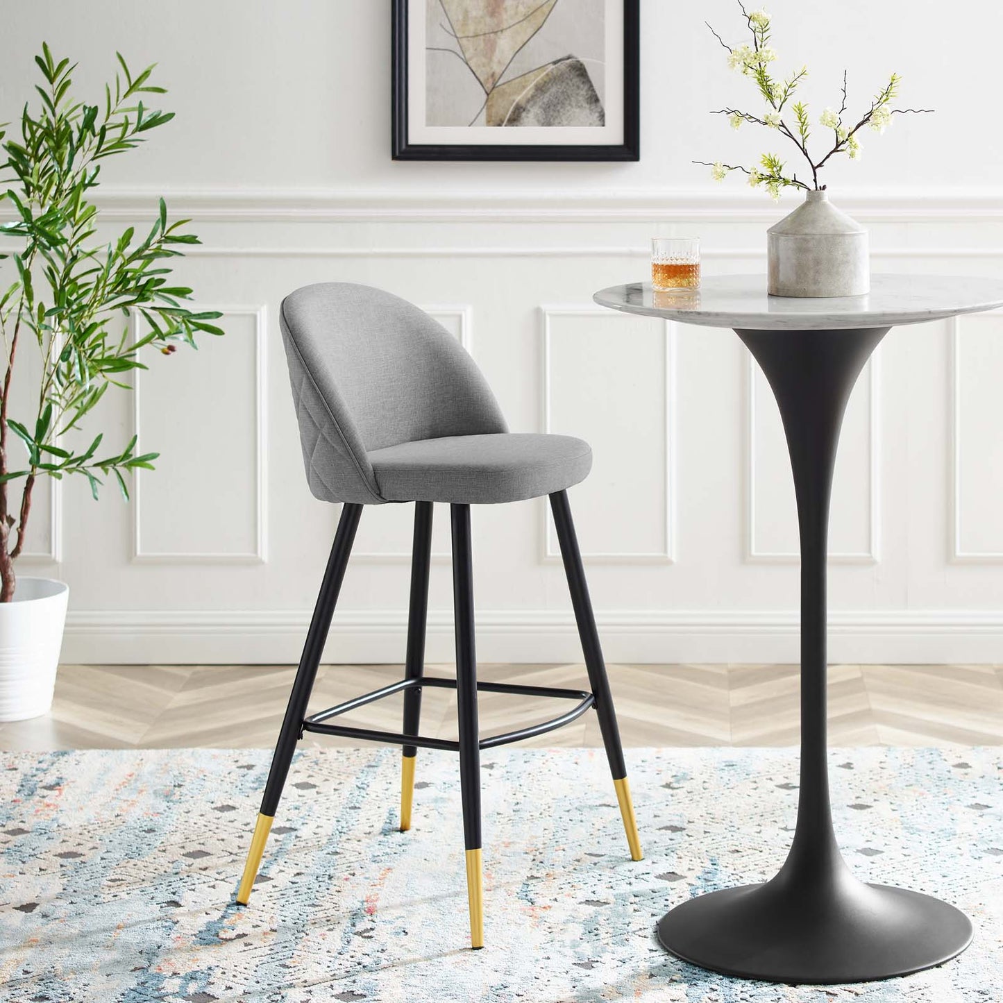 Cordial Fabric Bar Stools - Set of 2, Fabric, Metal, Light Grey Gray, 20206