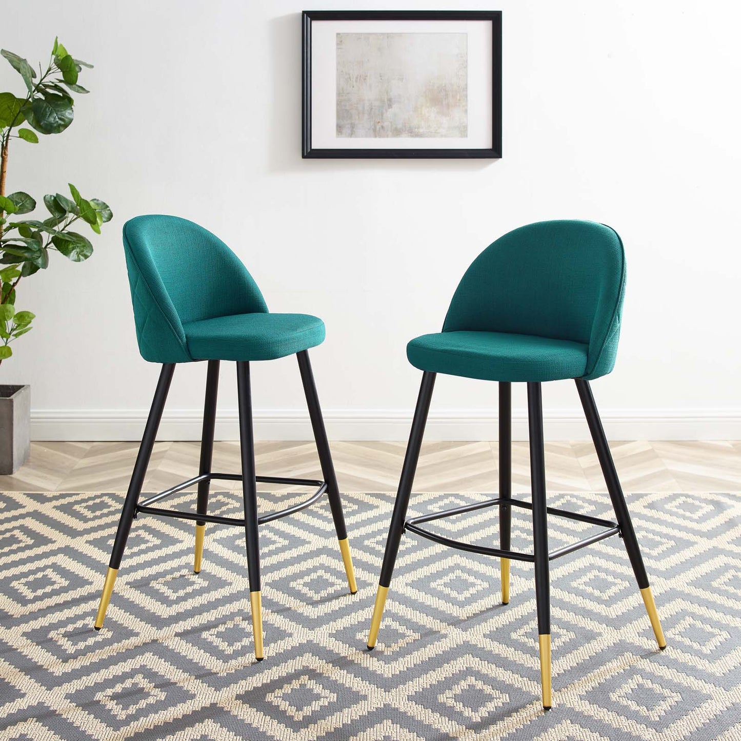 Cordial Fabric Bar Stools - Set of 2, Fabric, Metal, Teal Blue, 20207