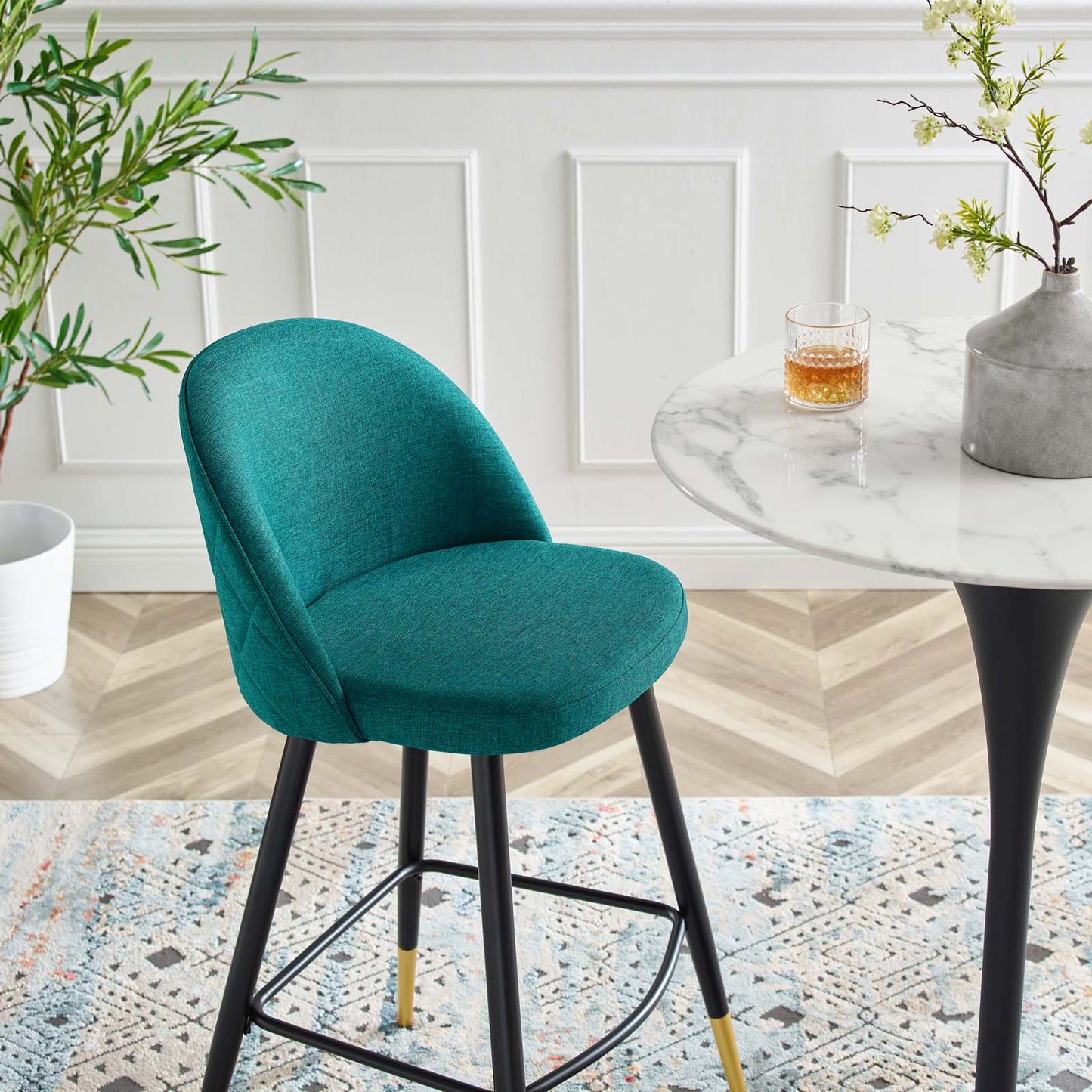 Cordial Fabric Bar Stools - Set of 2, Fabric, Metal, Teal Blue, 20207