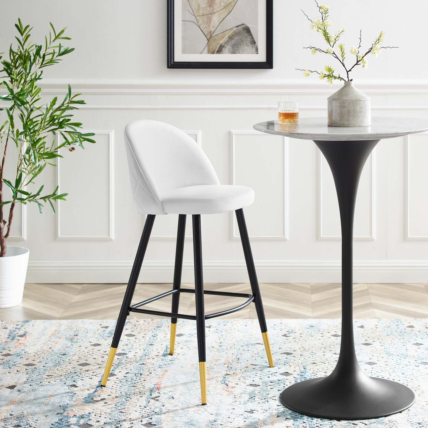 Cordial Fabric Bar Stools - Set of 2, Fabric, Metal, White, 20208