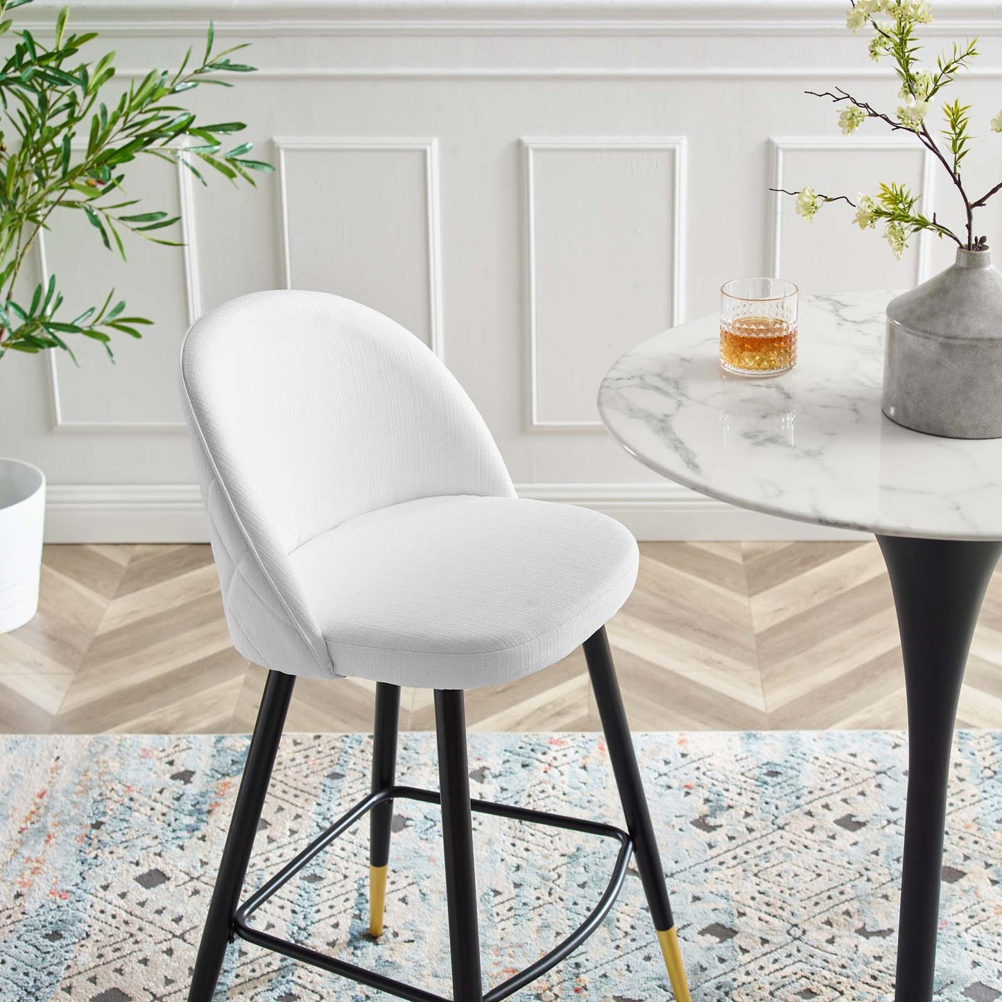 Cordial Fabric Bar Stools - Set of 2, Fabric, Metal, White, 20208