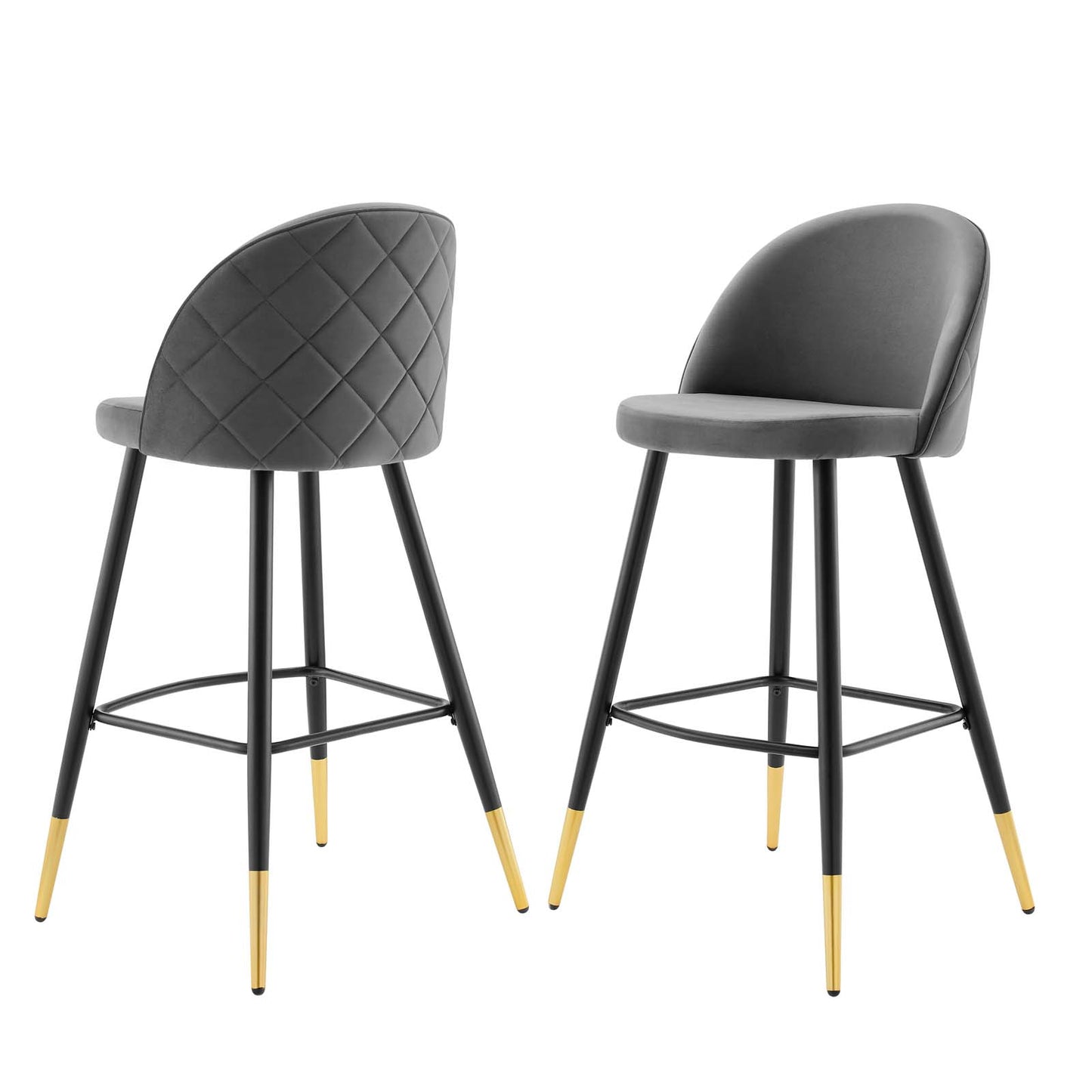 Cordial Performance Velvet Bar Stools - Set of 2, Velvet, Metal Steel, Grey Gray, 20210