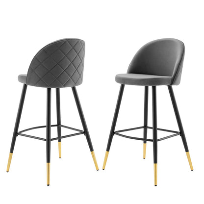 Cordial Performance Velvet Bar Stools - Set of 2, Velvet, Metal Steel, Grey Gray, 20210