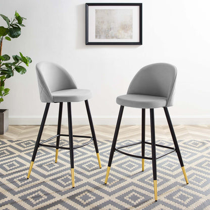 Cordial Performance Velvet Bar Stools - Set of 2, Velvet, Metal Steel, Light Grey Gray, 20211