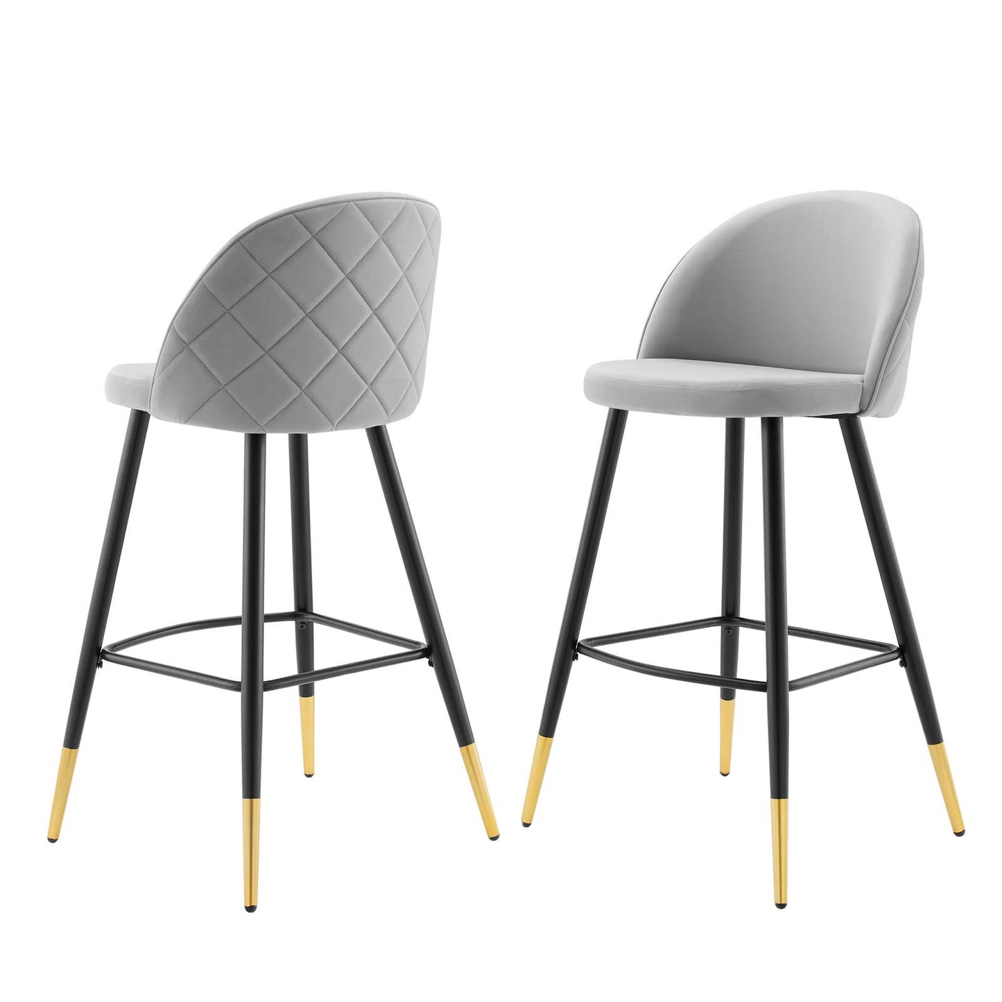 Cordial Performance Velvet Bar Stools - Set of 2, Velvet, Metal Steel, Light Grey Gray, 20211