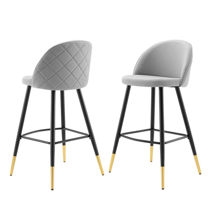 Cordial Performance Velvet Bar Stools - Set of 2, Velvet, Metal Steel, Light Grey Gray, 20211