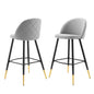Cordial Performance Velvet Bar Stools - Set of 2, Velvet, Metal Steel, Light Grey Gray, 20211