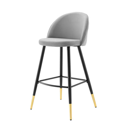 Cordial Performance Velvet Bar Stools - Set of 2, Velvet, Metal Steel, Light Grey Gray, 20211