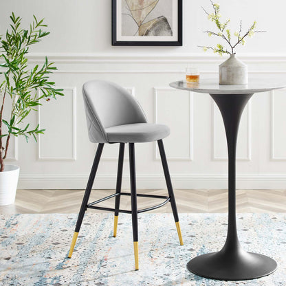 Cordial Performance Velvet Bar Stools - Set of 2, Velvet, Metal Steel, Light Grey Gray, 20211