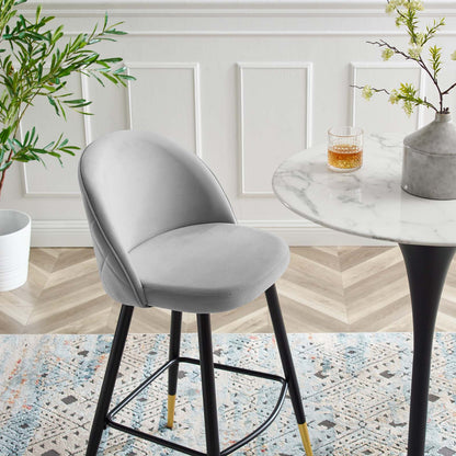 Cordial Performance Velvet Bar Stools - Set of 2, Velvet, Metal Steel, Light Grey Gray, 20211