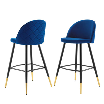 Cordial Performance Velvet Bar Stools - Set of 2, Velvet, Metal Steel, Blue Navy, 20213