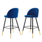 Cordial Performance Velvet Bar Stools - Set of 2, Velvet, Metal Steel, Blue Navy, 20213