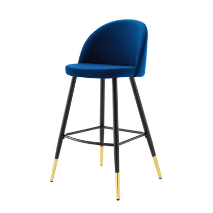 Cordial Performance Velvet Bar Stools - Set of 2, Velvet, Metal Steel, Blue Navy, 20213
