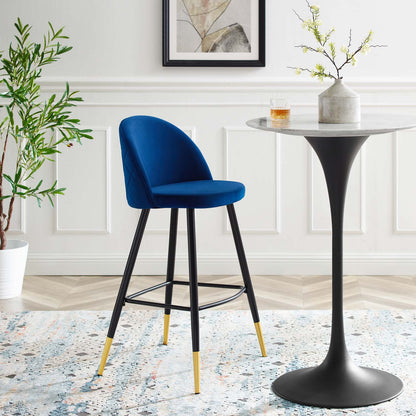 Cordial Performance Velvet Bar Stools - Set of 2, Velvet, Metal Steel, Blue Navy, 20213