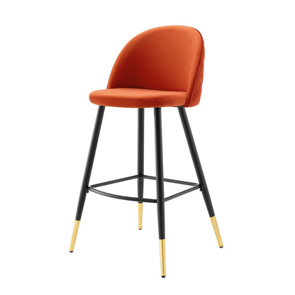 Cordial Performance Velvet Bar Stools - Set of 2, Velvet, Metal Steel, Orange, 20214