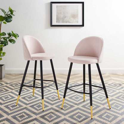 Cordial Performance Velvet Bar Stools - Set of 2, Velvet, Metal Steel, Pink, 20215