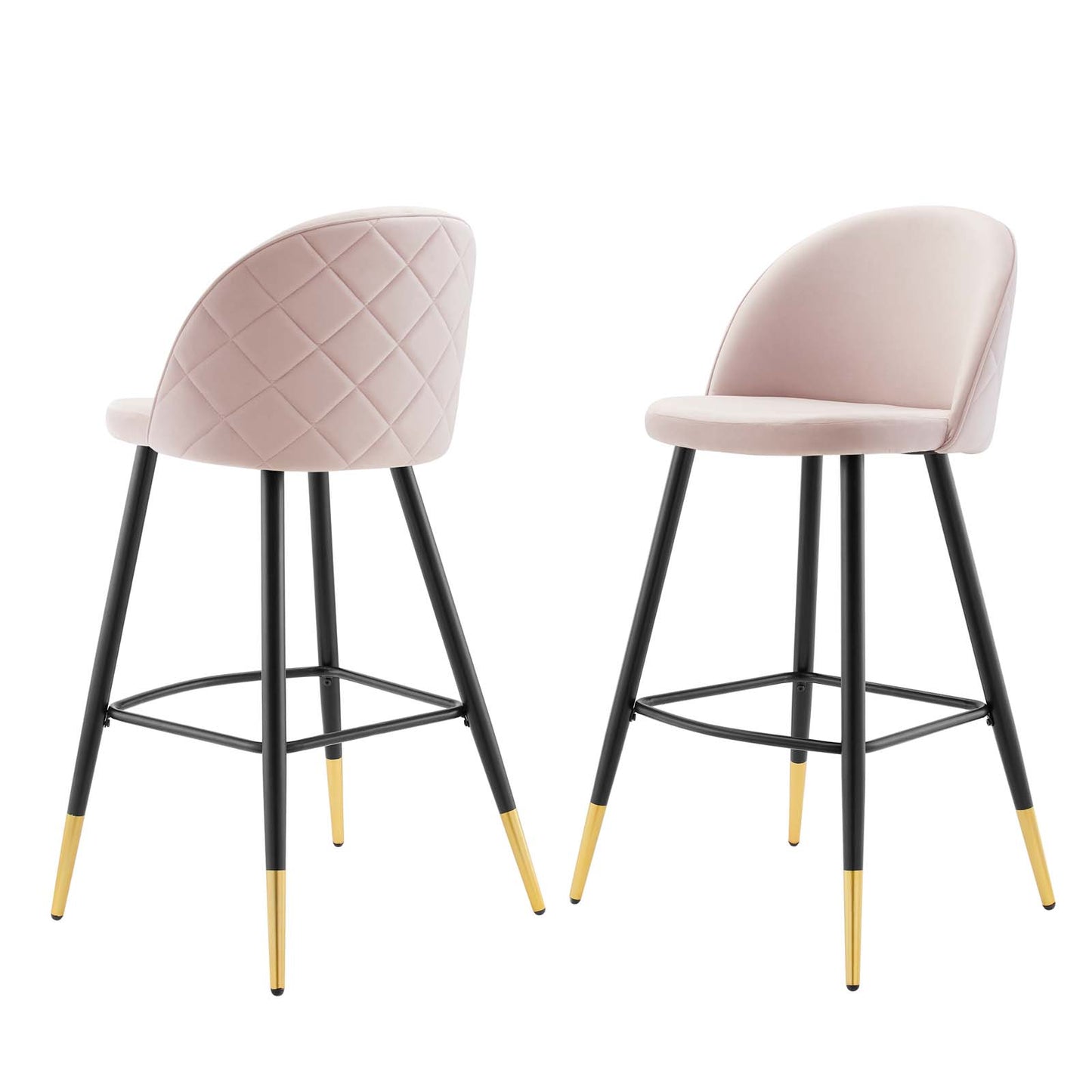 Cordial Performance Velvet Bar Stools - Set of 2, Velvet, Metal Steel, Pink, 20215