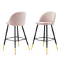 Cordial Performance Velvet Bar Stools - Set of 2, Velvet, Metal Steel, Pink, 20215