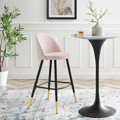Cordial Performance Velvet Bar Stools - Set of 2, Velvet, Metal Steel, Pink, 20215