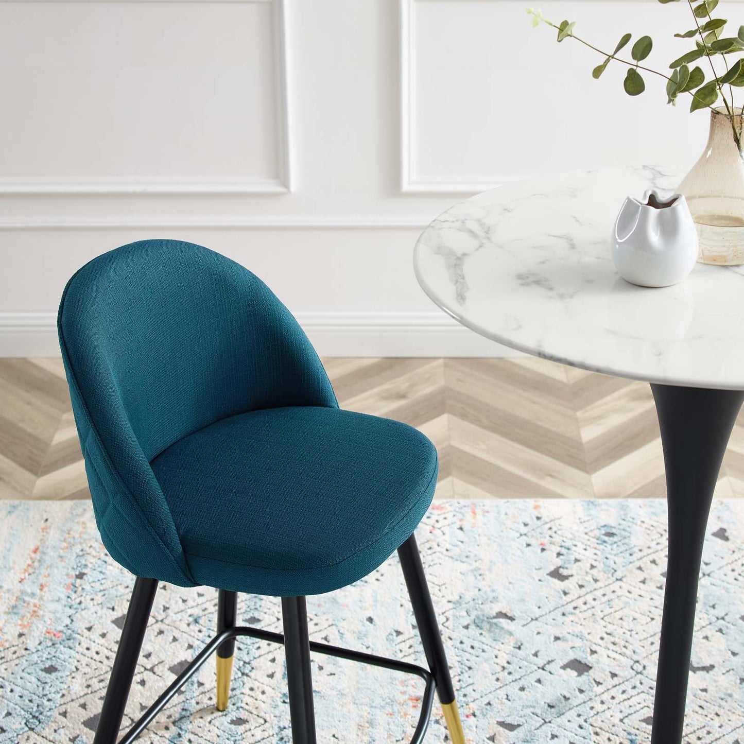 Cordial Fabric Counter Stools - Set of 2, Fabric, Metal, Navy Blue, 20217