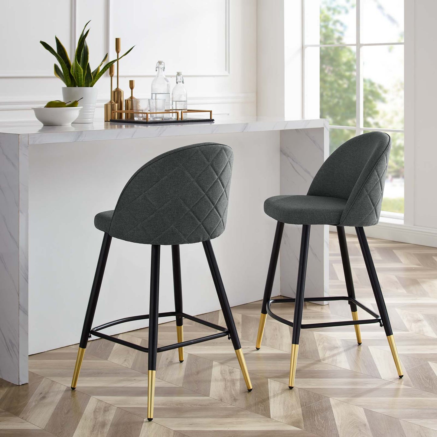 Cordial Fabric Counter Stools - Set of 2, Fabric, Metal, Grey Gray, 20219