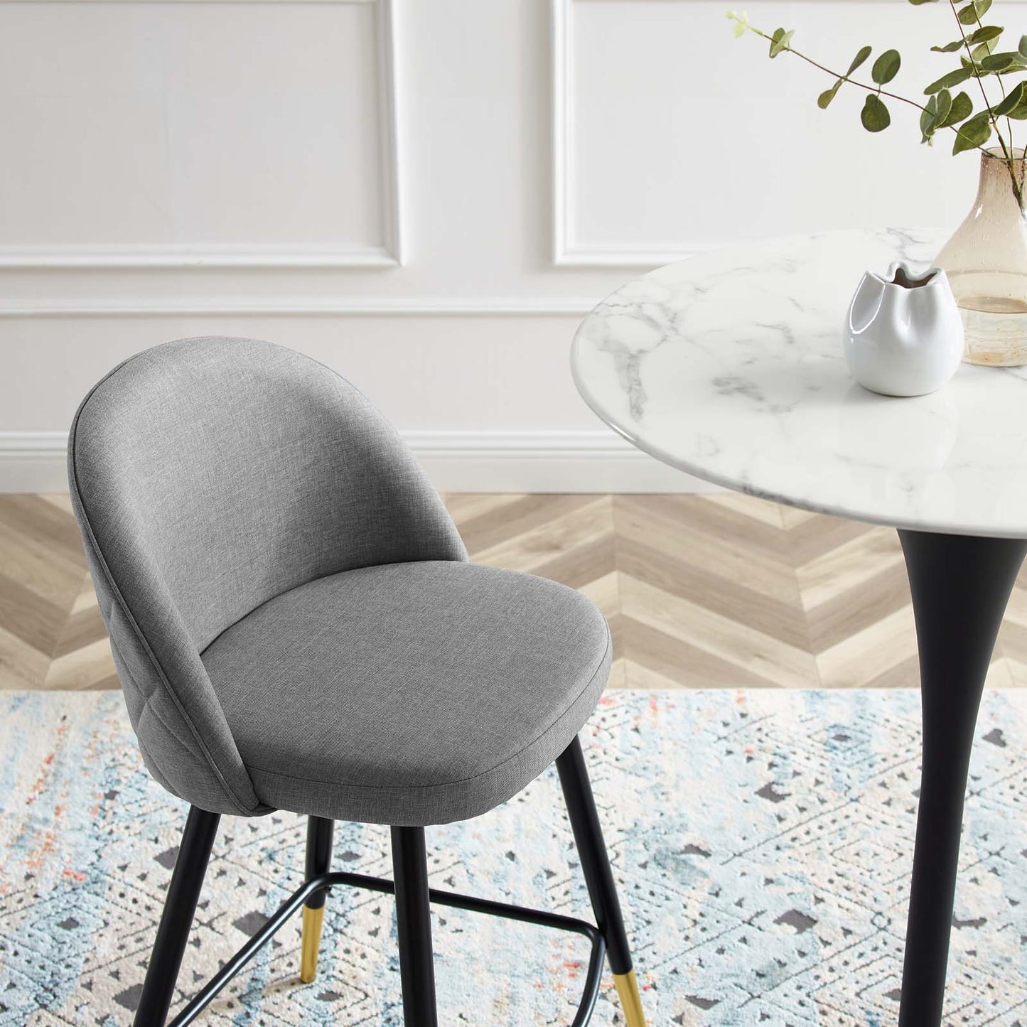 Cordial Fabric Counter Stools - Set of 2, Fabric, Metal, Light Grey Gray, 20220